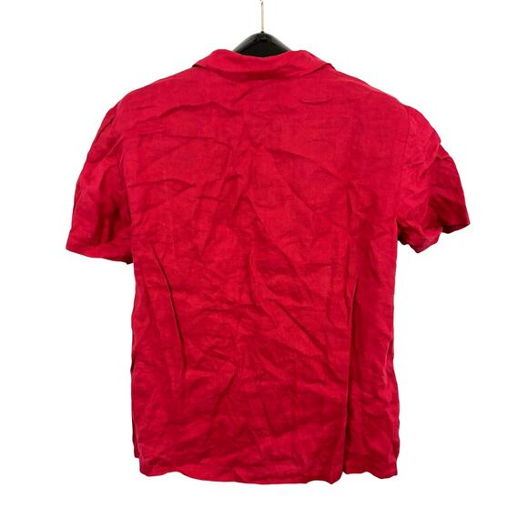 Real Clothes Saks Fifth Avenue Blouse Womens LARGE Red 100% Linen Top - Picture 2 of 9
